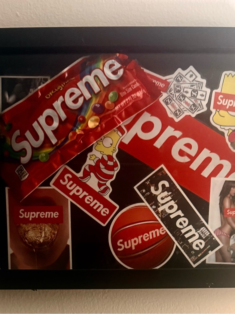 Handmade Framed Supreme Sticker Artwork in 8"x10" with Supreme Skittles Candy